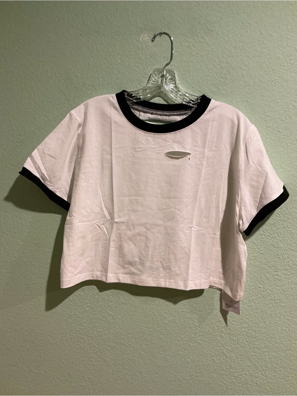 White Cropped Ringer Tee with Black Trim
